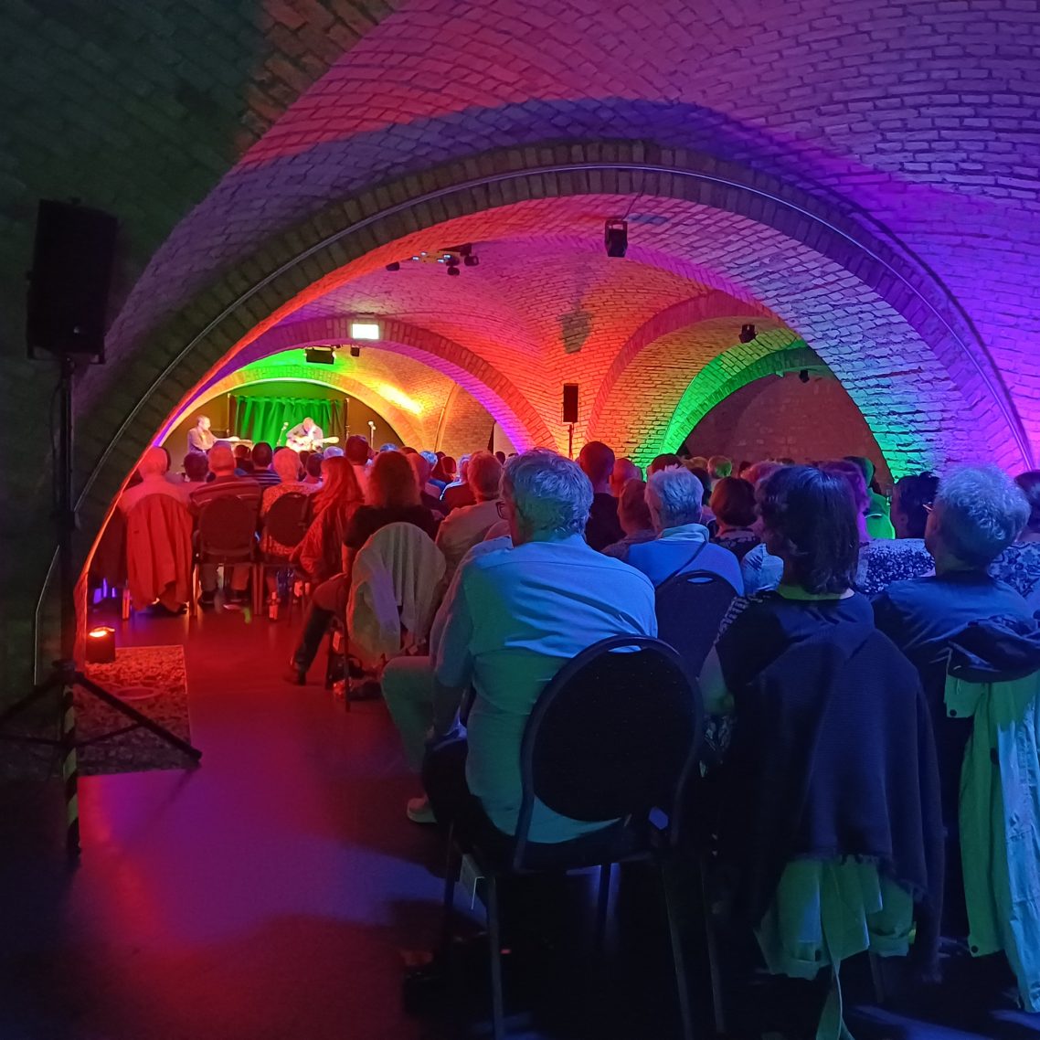 Benefizkonzert mit Menna Mulugeta, Ulf Kleiner und Daniel Stelter Zuschauer mit buntem Licht
