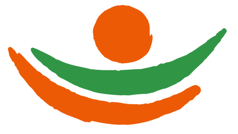 Symbol mit einem orangefarbenen Punkt über grünen und weißen Bögen.