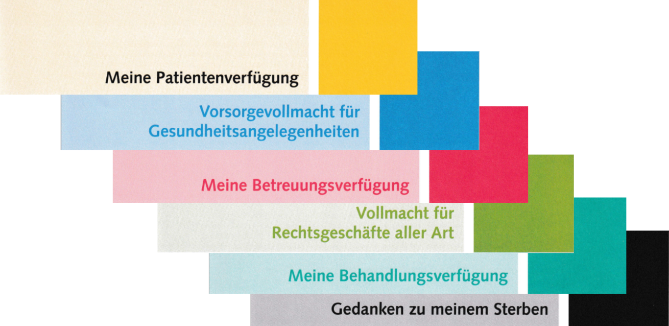 Bunte Rechtecke mit Texten zu Patienten- und Behandlungsgenehmigungen.
