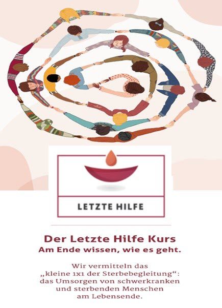 Menschen die sich die Hände geben und dem Logo Kurs letzte Hilfe.